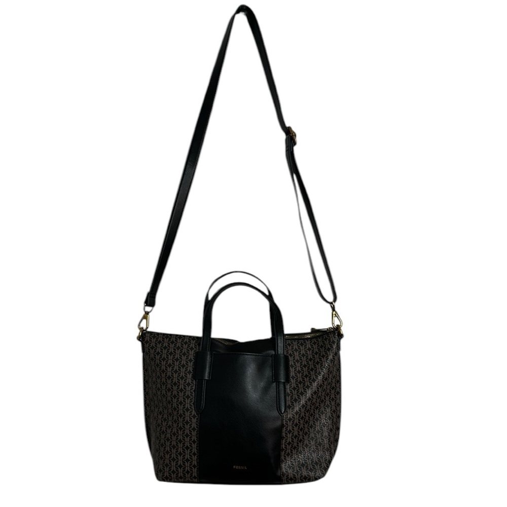Fossil Black and Brown Faux Leather Skylar Satchel Large Crossbody Purse - Picture 2 of 12